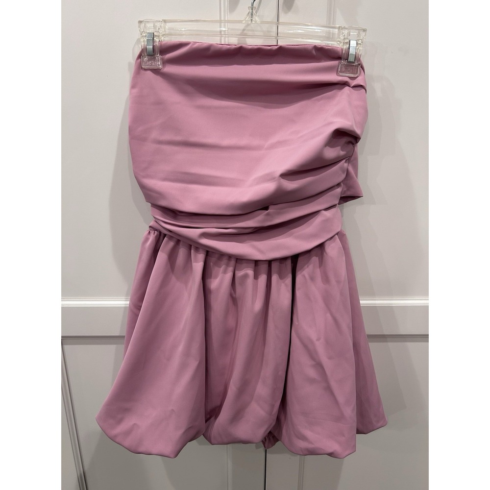 Strapless Ruched Mini Bubble Dress Pink Size XS